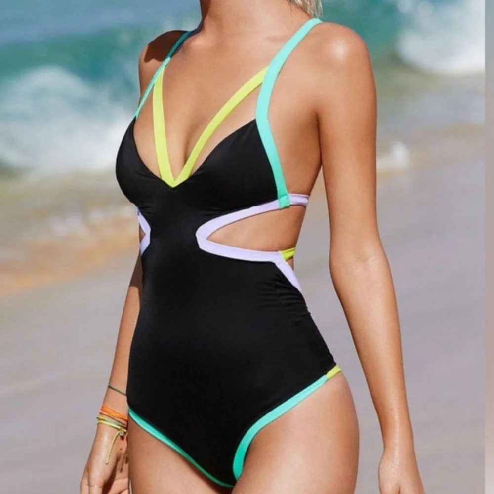 Victoria's Secret 2015 Neon Strappy Monokini Size Medium Swimsuit - Picture 1 of 13